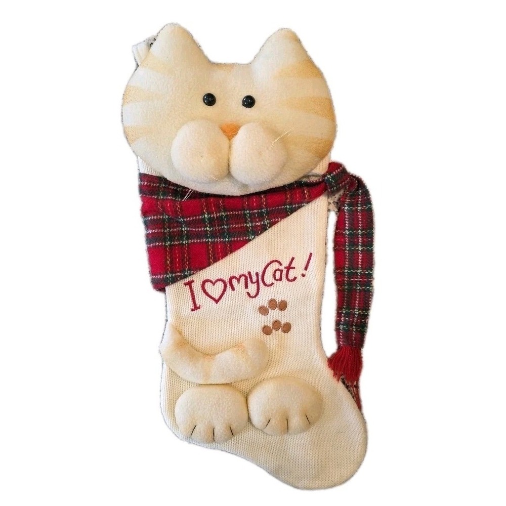 I‎ Love My Cat Christmas Stocking 3D Holiday Plush Stuffed Kitty Paws